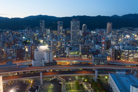 nowoczesna panorama miasta Tokio, Japonia wieczorem
