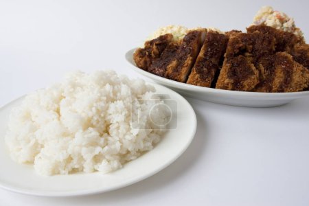 Foto de Una foto de la cocina de arroz y cerdo frito - Imagen libre de derechos