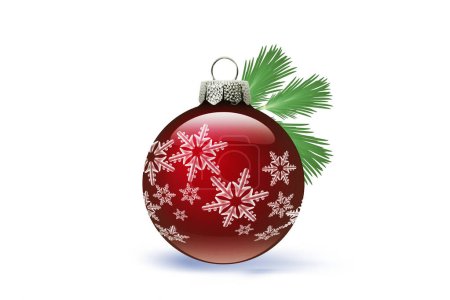 Foto de Bola de Navidad con adorno y abeto aislado sobre fondo blanco - Imagen libre de derechos