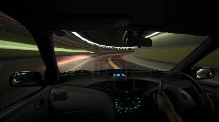 Foto de Visión borrosa movimiento del coche en la carretera nocturna y senderos ligeros, larga exposición - Imagen libre de derechos