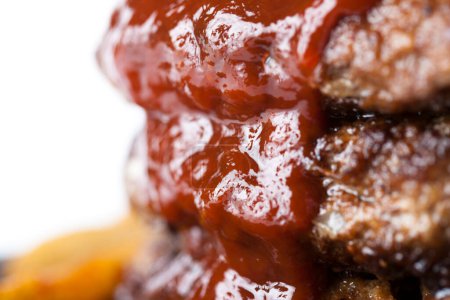Photo for Cooked burgers with ketchup on background  , close up - Royalty Free Image