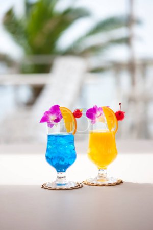 Photo for Close-up view of glasses with fresh exotic tropical cocktails - Royalty Free Image