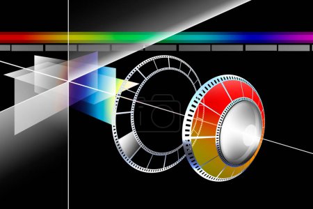 Téléchargez les photos : Abstrait 3 d illustration d'une bande de film avec des lumières colorées - en image libre de droit