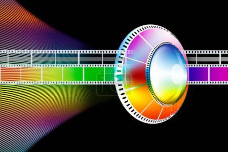 Téléchargez les photos : Bande de film couleur avec fond couleur arc-en-ciel - en image libre de droit