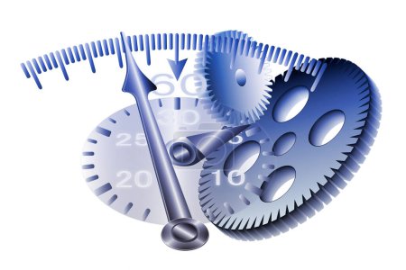 Photo for 3d render of a gear and a clock on white background - Royalty Free Image