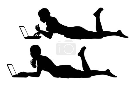 Photo for Silhouette of a woman working on laptop - Royalty Free Image