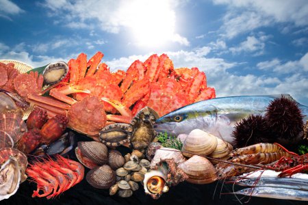 exotic sea food plater with variety of different fresh sea food products  