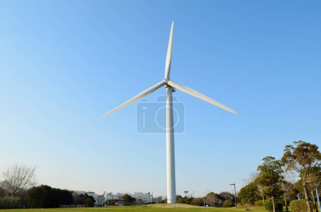 Photo for Windmill for electric power production with blue sky background - Royalty Free Image