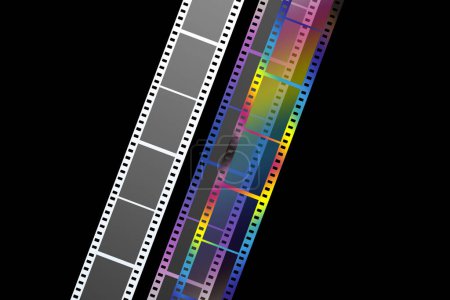 Foto de Fondo abstracto con tiras de película de colores sobre fondo negro - Imagen libre de derechos