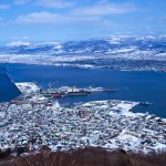 Panoramic view of Hakodate city in fine weather from Mt. Hakodate observatory, Japan