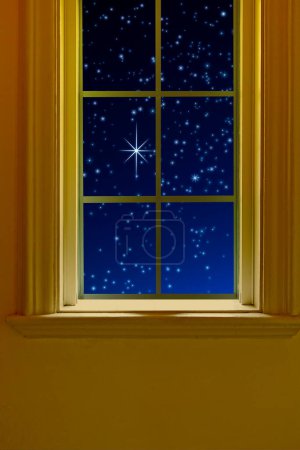 Foto de Cielo nocturno con estrellas desde la ventana - Imagen libre de derechos