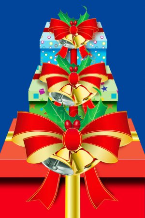 Téléchargez les photos : Cadeaux de Noël avec des arcs sur fond bleu - en image libre de droit