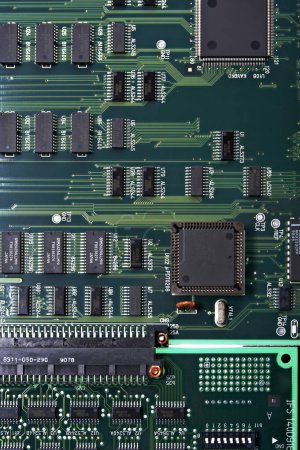 Foto de Computadora placa base con componentes, vista de primer plano - Imagen libre de derechos