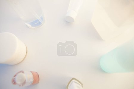 Photo for Set of cosmetic products on light background. beauty and cosmetics concept - Royalty Free Image