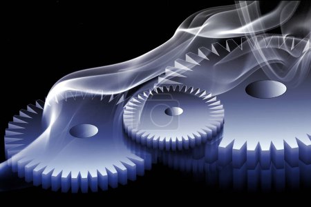 Photo for Group of gears on black background, close-up - Royalty Free Image