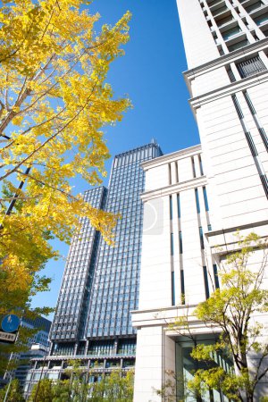 Téléchargez les photos : Vue du bas de l'immeuble de bureaux moderne dans la ville japonaise - en image libre de droit