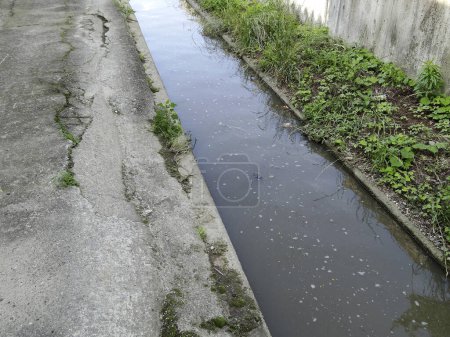 Téléchargez les photos : Canal d'eau sale dans la rue. - en image libre de droit