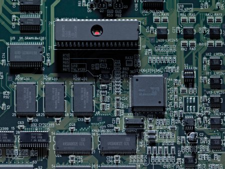 Photo for Computer motherboard with components, closeup view - Royalty Free Image