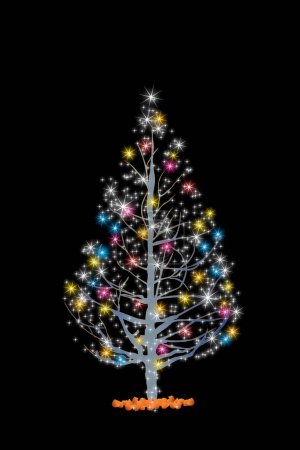 Téléchargez les photos : Arbre de Noël sur fond noir, illustration - en image libre de droit