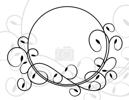 Photo for Black and white picture of a round frame with swirly leaves - Royalty Free Image
