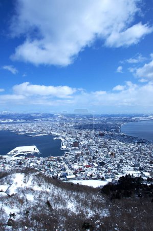 Photo for Panoramic view of Hakodate city in fine weather from Mt. Hakodate observatory, Japan - Royalty Free Image