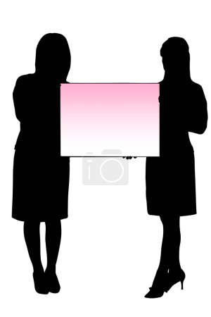 Téléchargez les photos : Illustration de deux femmes d'affaires tenant une bannière vierge - en image libre de droit