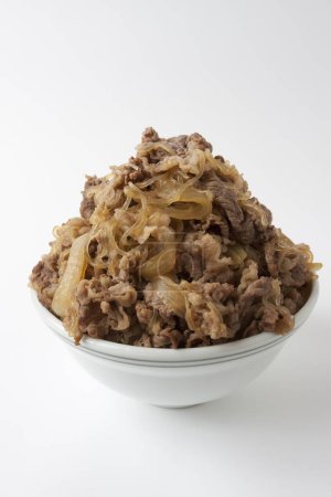 Photo for Cooked beef bowl with rice on background - Royalty Free Image