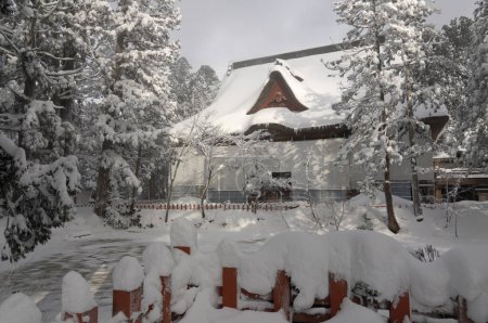 snow covered Mt. Haguro Dewa Sanzan Shrine Mikami Gosaiden in Japan