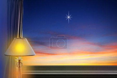 Photo for Lamp and night sky with star from window - Royalty Free Image
