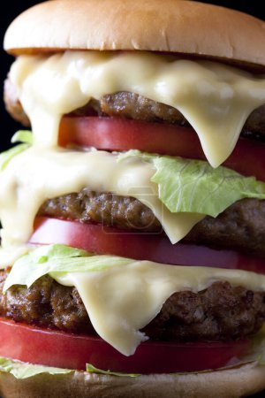 Photo for Close-up view of delicious fresh hamburger on black background - Royalty Free Image