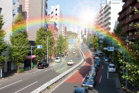 Photo for Rainbow over the city. Tokyo, Japan. - Royalty Free Image
