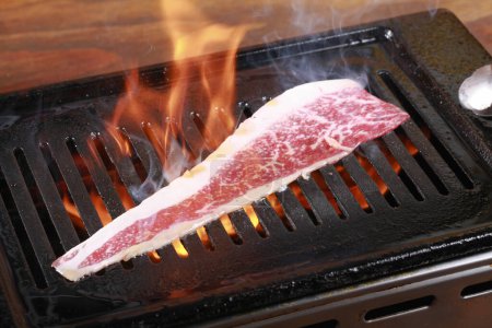 Téléchargez les photos : Un morceau de viande est cuit sur un gril - en image libre de droit