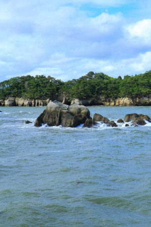 beautiful scenery of sea and rocky islands with lush green vegetation. Matsushima islands in Miyagi Prefecture, Japan