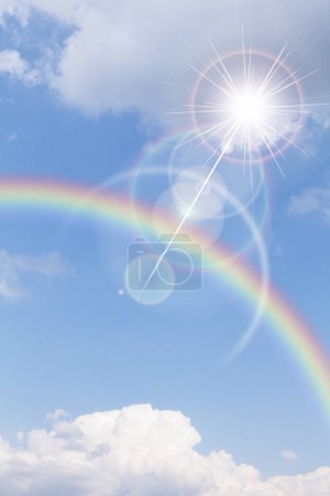 Photo for Rainbow and sunshine in the blue sky - Royalty Free Image