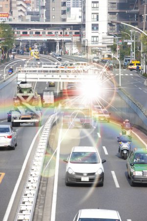 Photo for Rainbow over street in Tokyo. Japan - Royalty Free Image