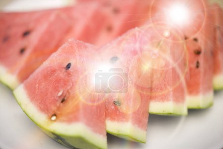 Photo for Close up of fresh sliced watermelon on background, close up - Royalty Free Image