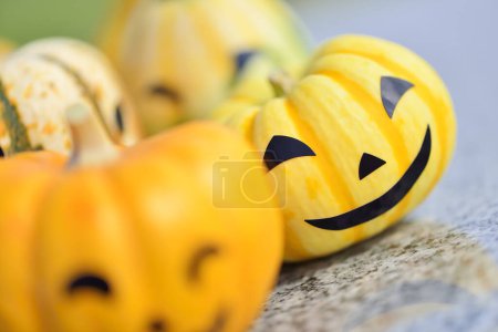 Photo for Closeup of halloween pumpkins, jack o lanterns, halloween background - Royalty Free Image