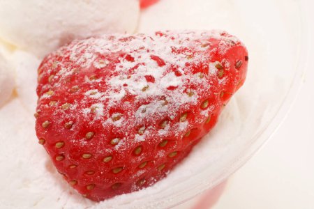 Photo for Dessert with fresh strawberry and ice cream in the glass on background, close up - Royalty Free Image