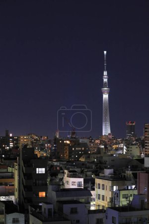 Tokyo Sky Tree am Abend im Hintergrund
