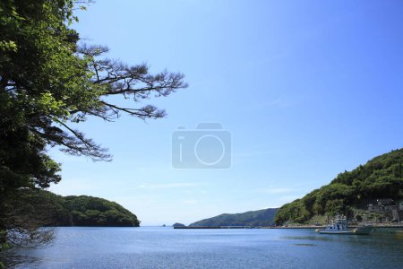 Foto de Hermoso paisaje de mar e islas rocosas con exuberante vegetación verde. Islas Matsushima en la prefectura de Miyagi, Japón - Imagen libre de derechos