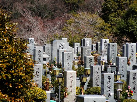 Photo for A cemetery with a lot of tombstones and flowers in Japan - Royalty Free Image