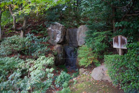 Téléchargez les photos : Jardin japonais avec cascade en arrière-plan. - en image libre de droit