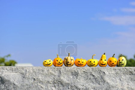 Photo for Closeup of halloween pumpkins, jack o lanterns, halloween background - Royalty Free Image