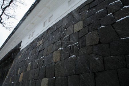 Téléchargez les photos : Vue d'hiver du mur du château japonais - en image libre de droit