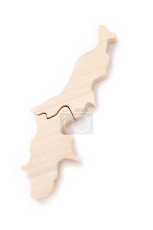 Photo for A map of a wooden shape of the country on white background - Royalty Free Image