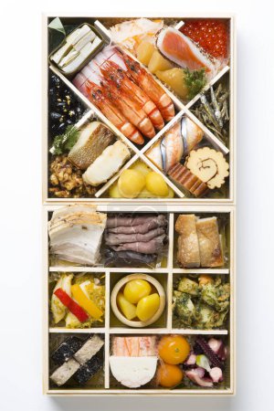 Foto de Primer plano de deliciosa comida, varios tipos de mariscos gourmet - Imagen libre de derechos