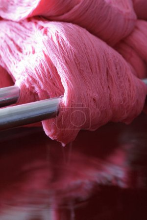 Photo for Pink color dyeing yarn close up - Royalty Free Image