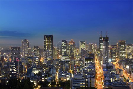 Foto de Moderno horizonte de la ciudad de Tokio, Japón por la noche - Imagen libre de derechos
