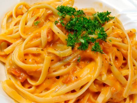 Photo for Delicious pasta on plate, close up - Royalty Free Image
