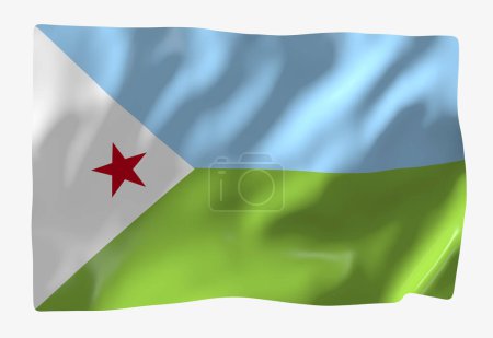Téléchargez les photos : Modèle de drapeau djiboutien. Drapeau ondulé horizontal, isolé en arrière-plan - en image libre de droit